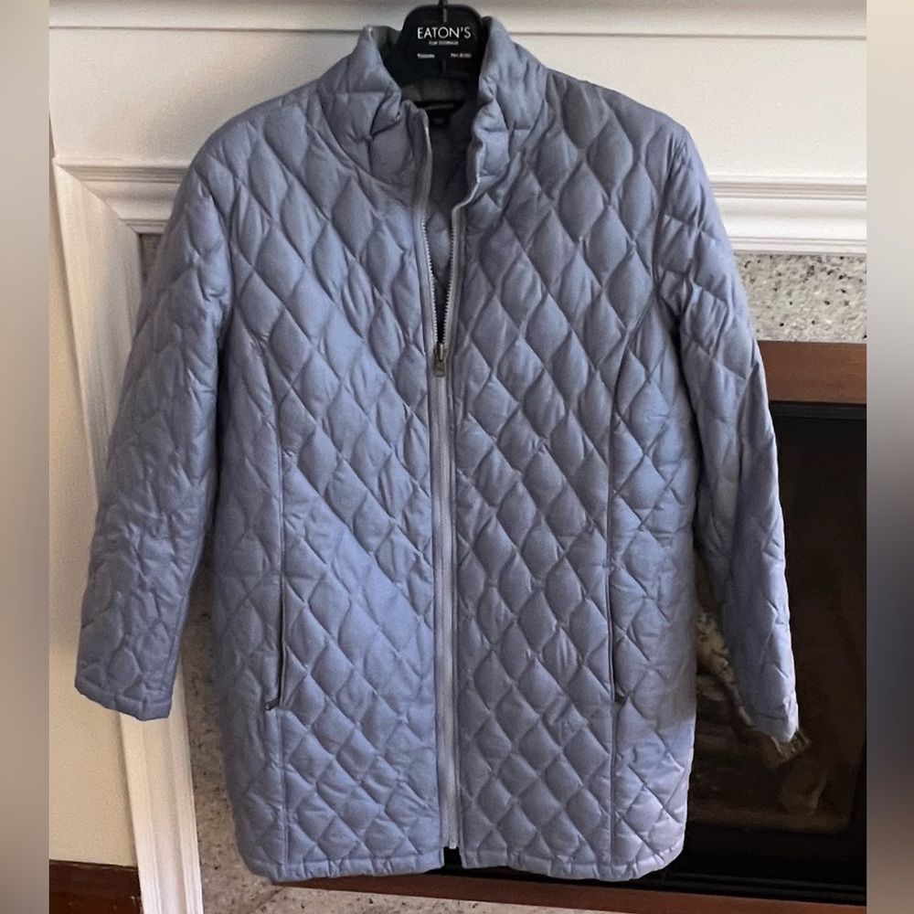 LANDS END DOWN FEATHER QUILTED PUFFER COAT JACKET PERIWINKLE L/P 14-16 EUC